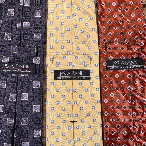 3 X JoS A Bank Executive & Signature Collection Tie Gray Yellow Rust Foulard Geo - Picture 2 of 7
